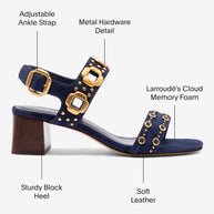 Milan Studs Block Sandal In Navy Suede