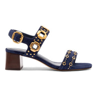 Milan Studs Block Sandal In Navy Suede