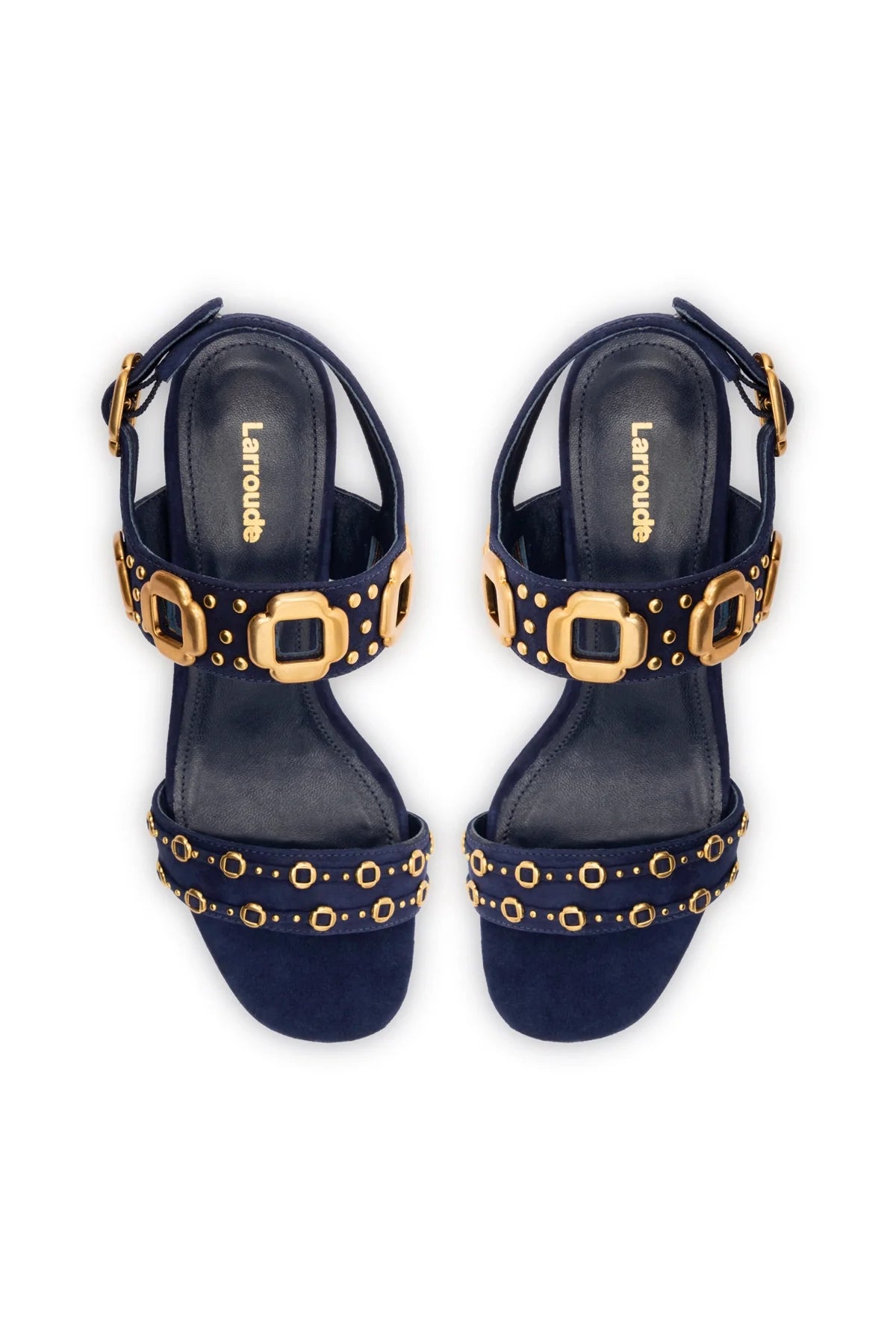 Milan Studs Block Sandal In Navy Suede