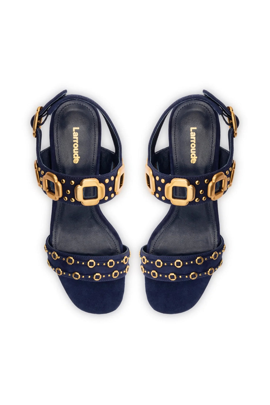 Milan Studs Block Sandal In Navy Suede
