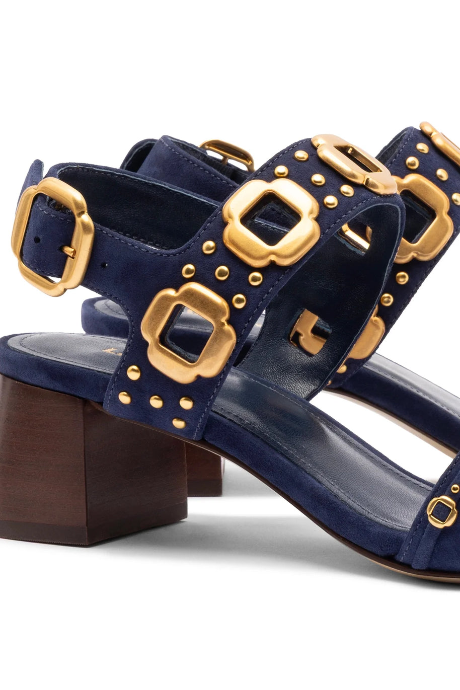 Milan Studs Block Sandal In Navy Suede