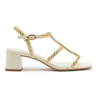 Larroude Milanina Block Sandal In Ivory Leather