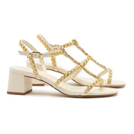 Larroude Milanina Block Sandal In Ivory Leather