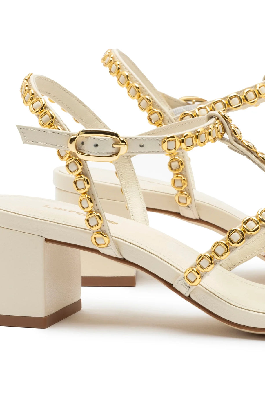 Larroude Milanina Block Sandal In Ivory Leather