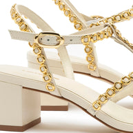 Larroude Milanina Block Sandal In Ivory Leather