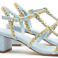 Larroude Milanina Block Sandal In Maya Denim