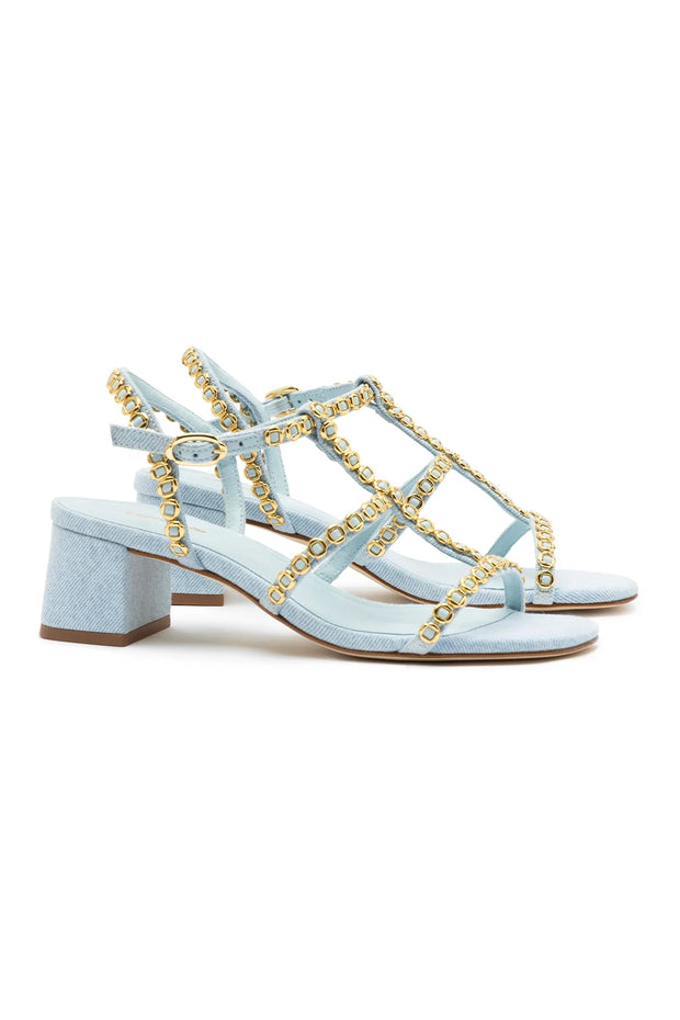 Larroude Milanina Block Sandal In Maya Denim
