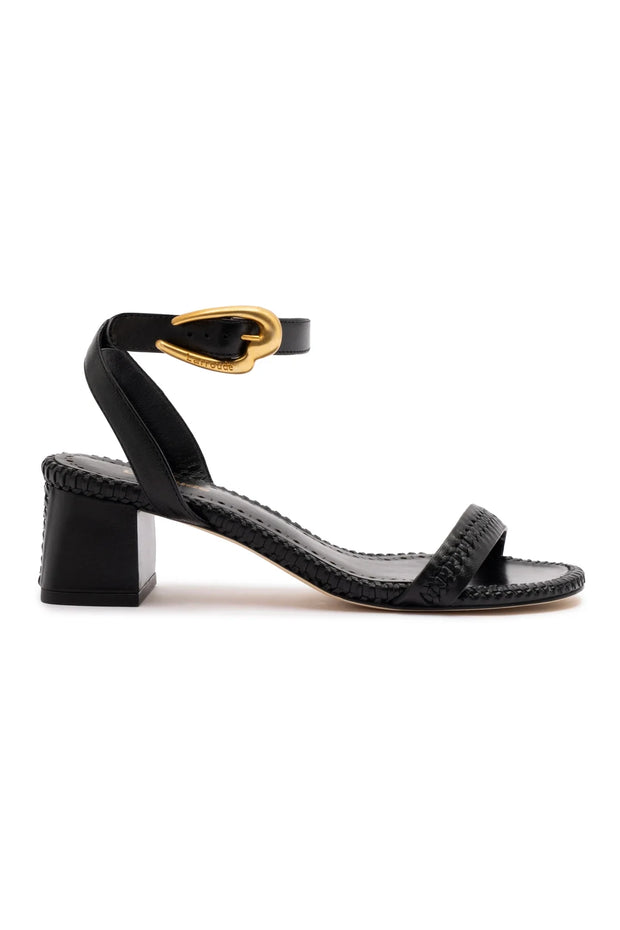 Larroude Verona Block Sandal In Black Leather
