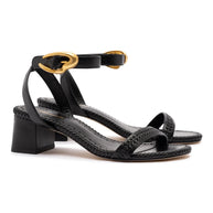 Larroude Verona Block Sandal In Black Leather