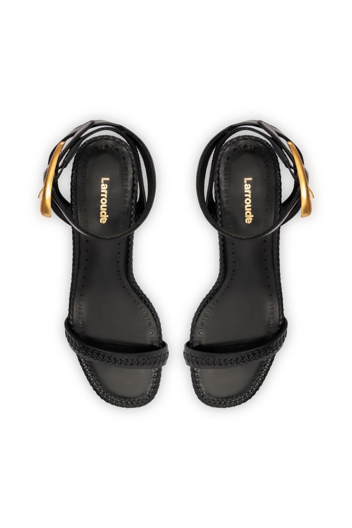 Larroude Verona Block Sandal In Black Leather