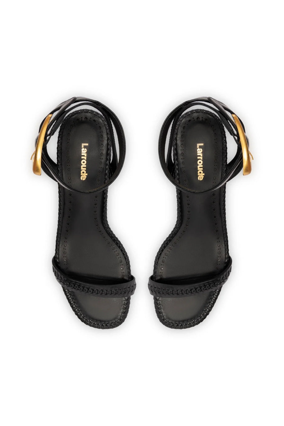 Larroude Verona Block Sandal In Black Leather