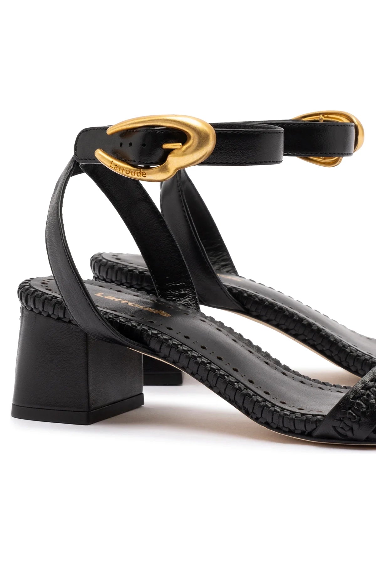 Larroude Verona Block Sandal In Black Leather