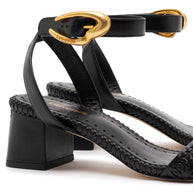 Larroude Verona Block Sandal In Black Leather