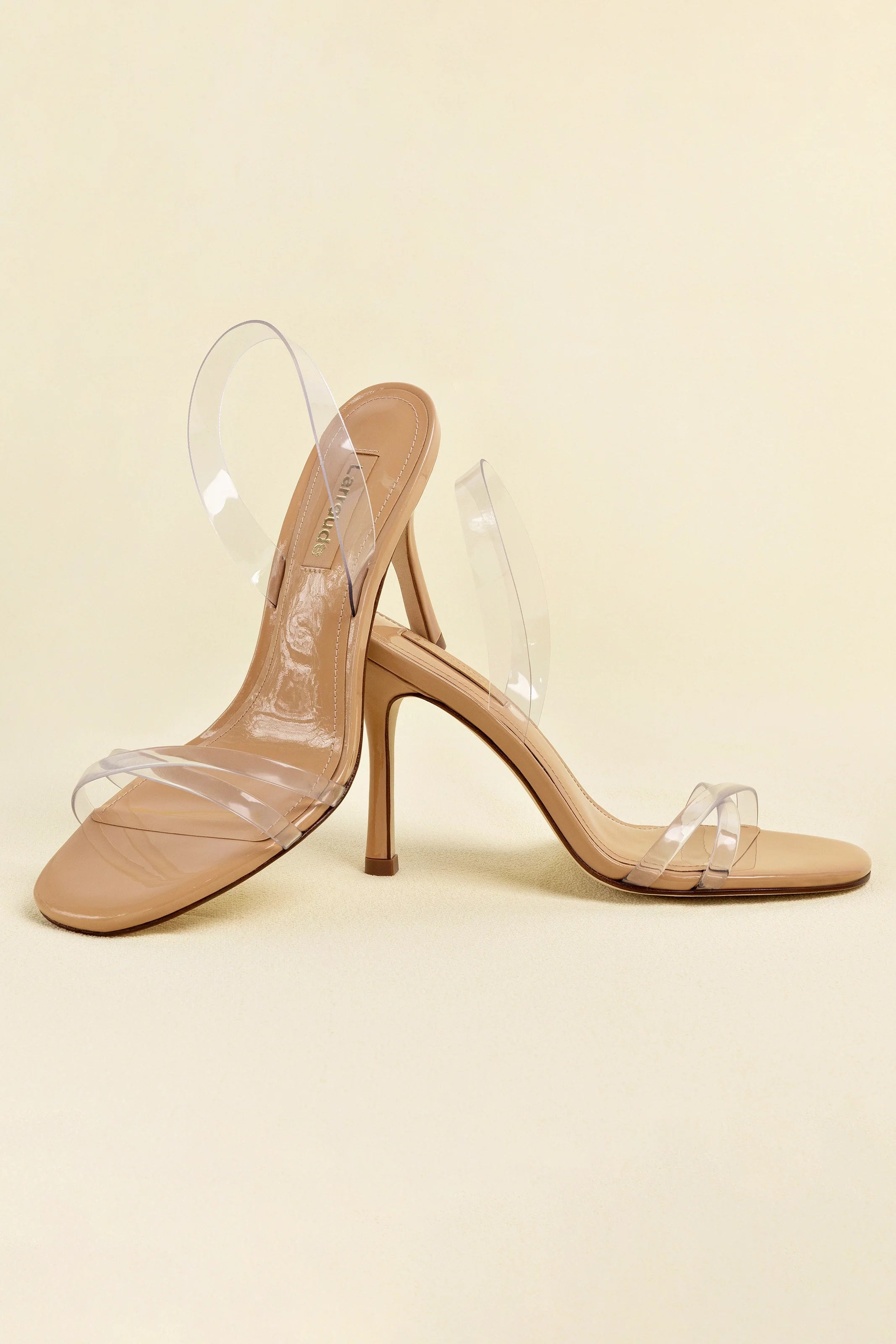 Larroude Annie Sandal In Tan Leather And Vinyl