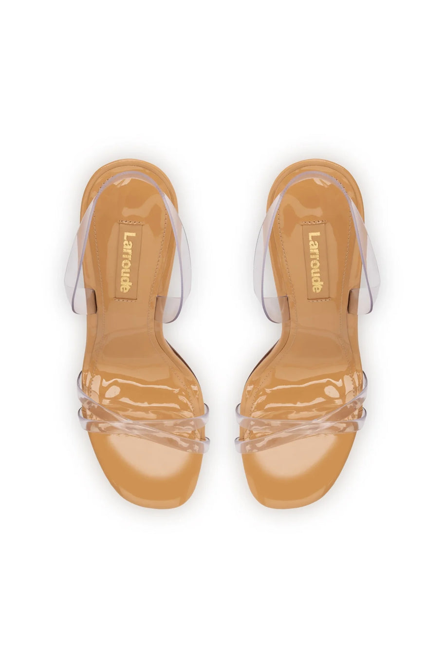 Larroude Annie Sandal In Tan Leather and Vinyl