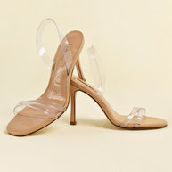 Larroude Annie Sandal In Tan Leather and Vinyl