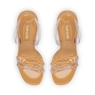 Larroude Annie Sandal In Tan Leather and Vinyl