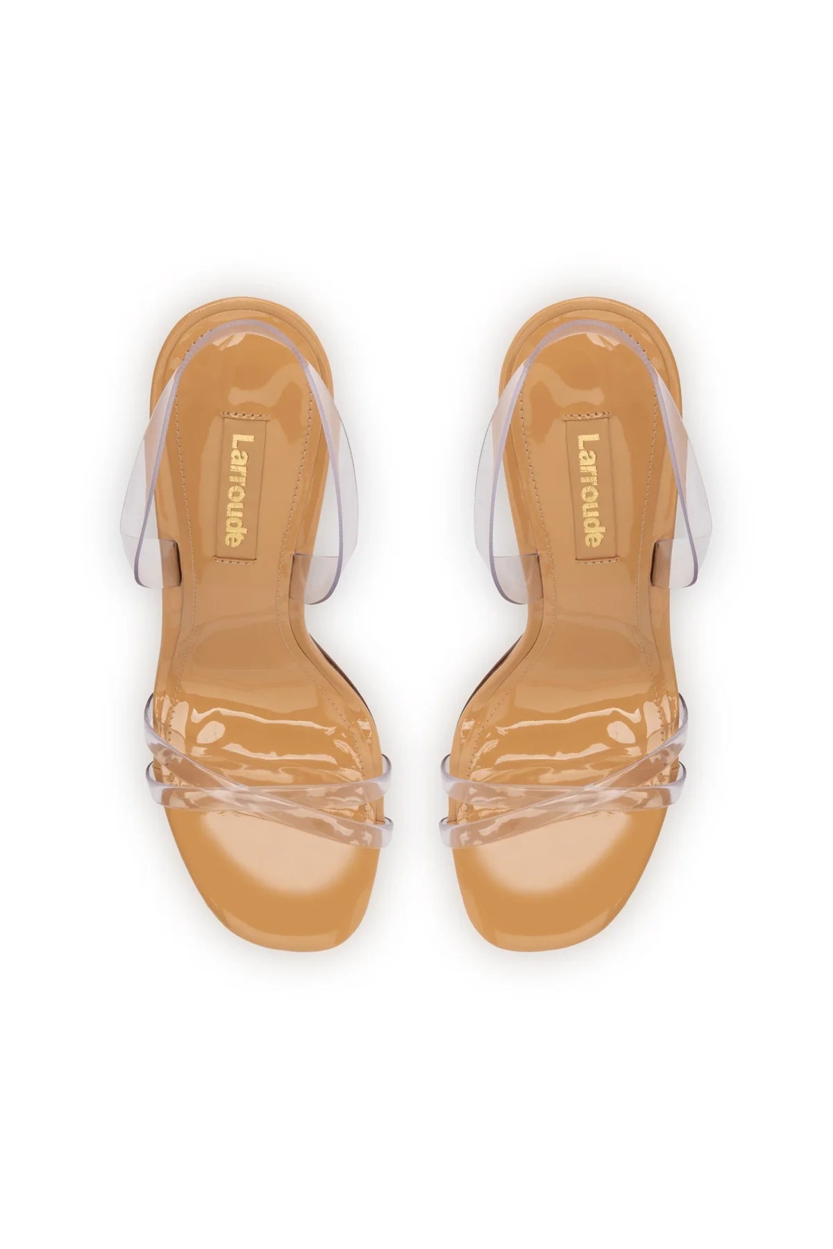 Larroude Annie Sandal In Tan Leather and Vinyl