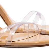 Larroude Annie Sandal In Tan Leather and Vinyl