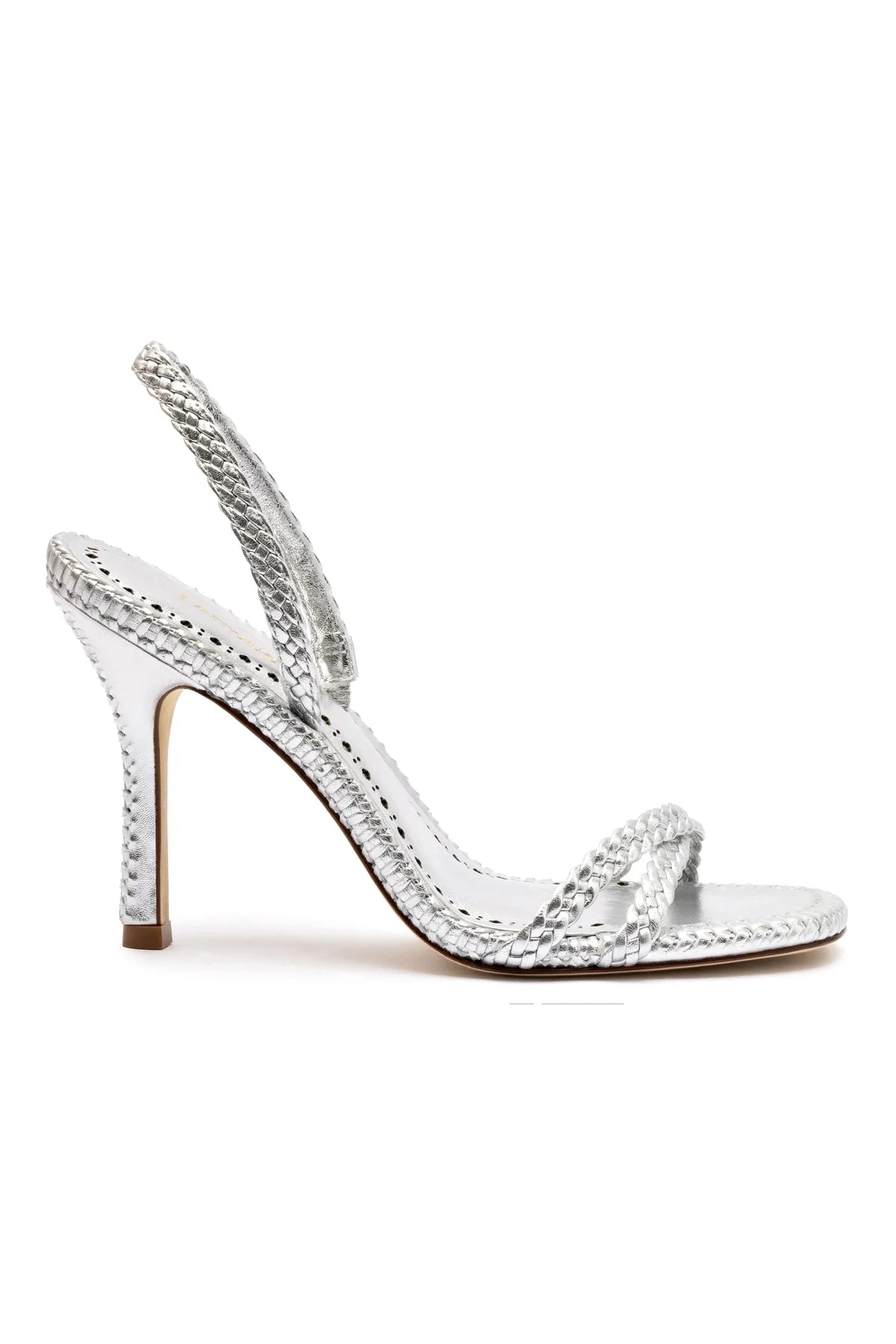 Larroude Annie Sandal In Silver Metallic Leather