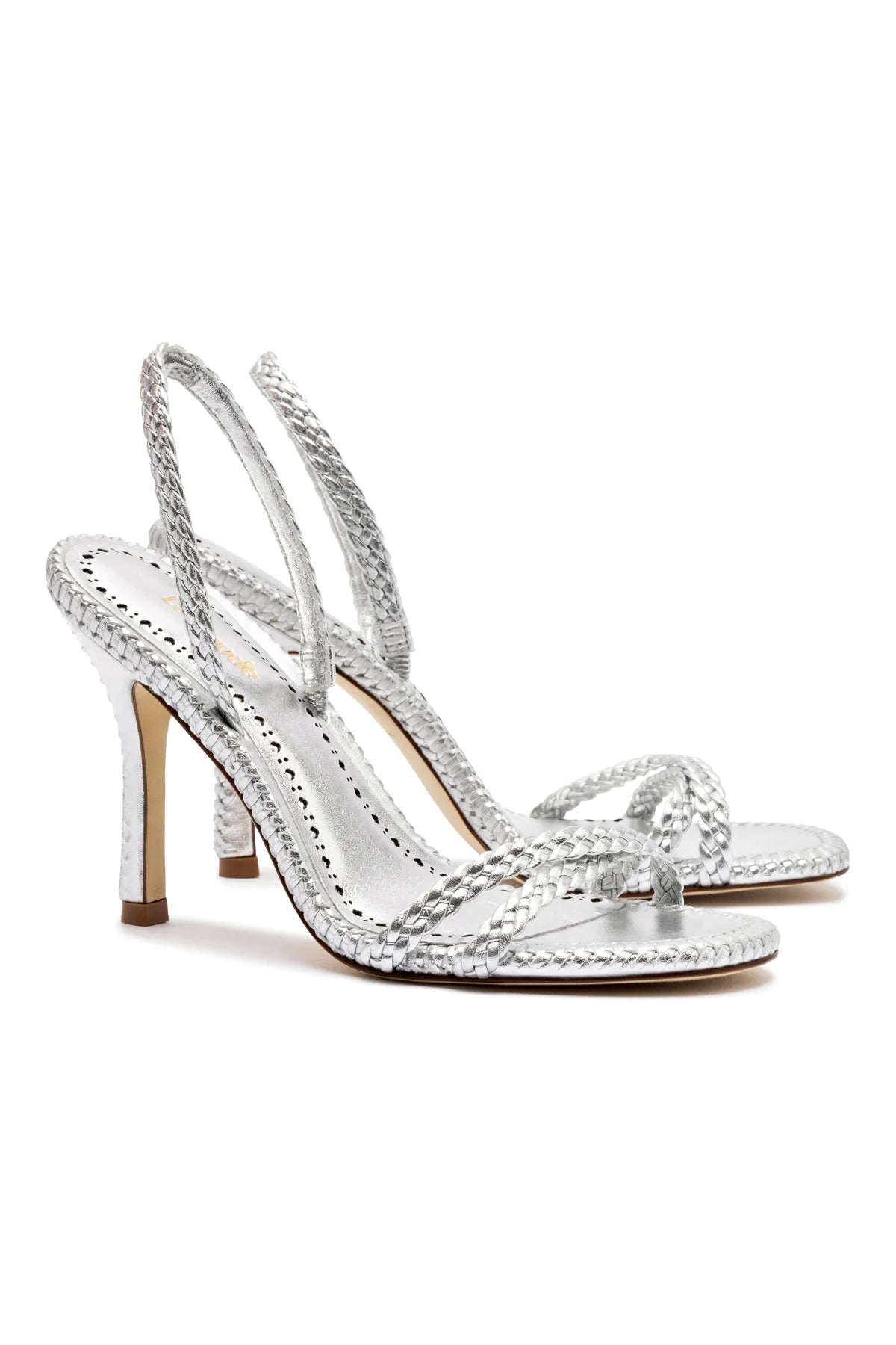 Larroude Annie Sandal In Silver Metallic Leather