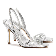 Larroude Annie Sandal In Silver Metallic Leather