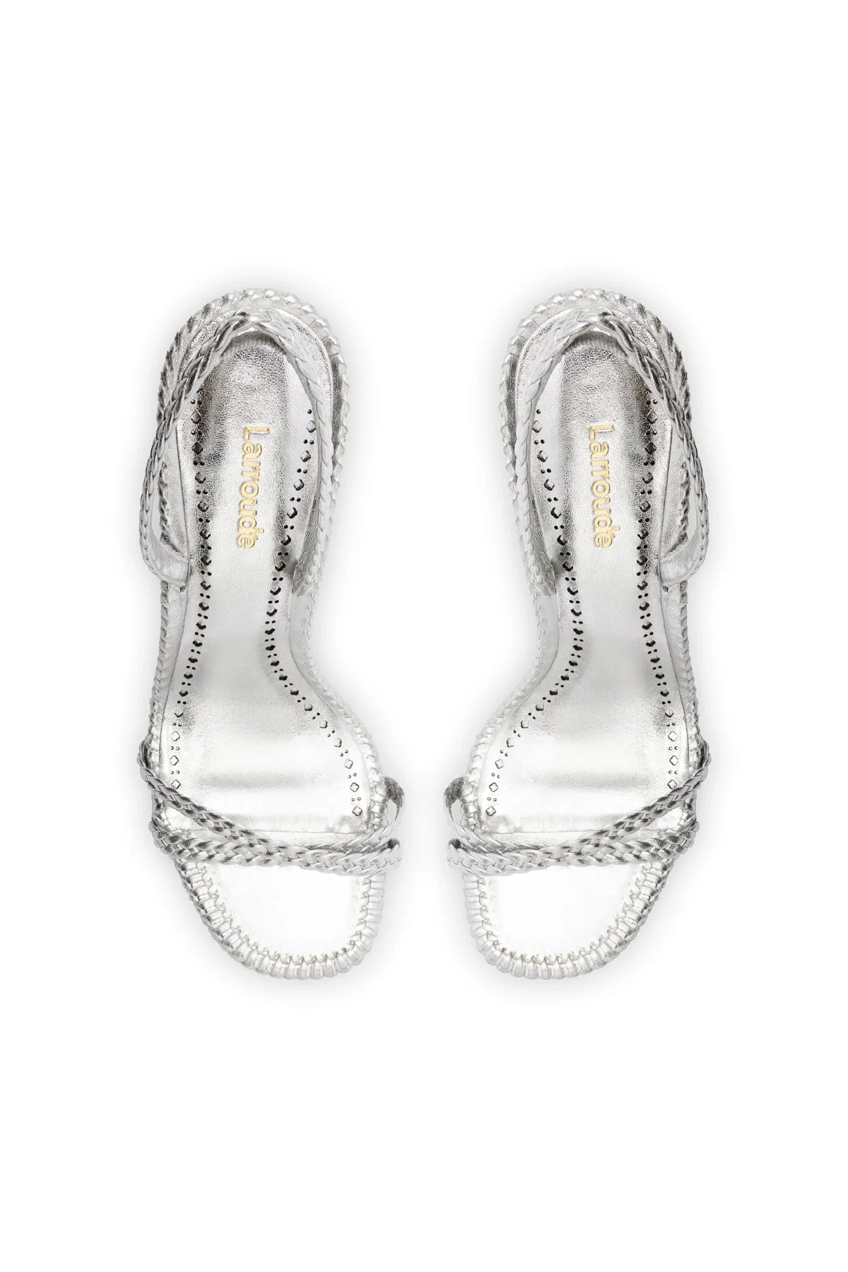 Larroude Annie Sandal In Silver Metallic Leather