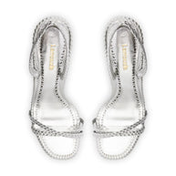 Larroude Annie Sandal In Silver Metallic Leather