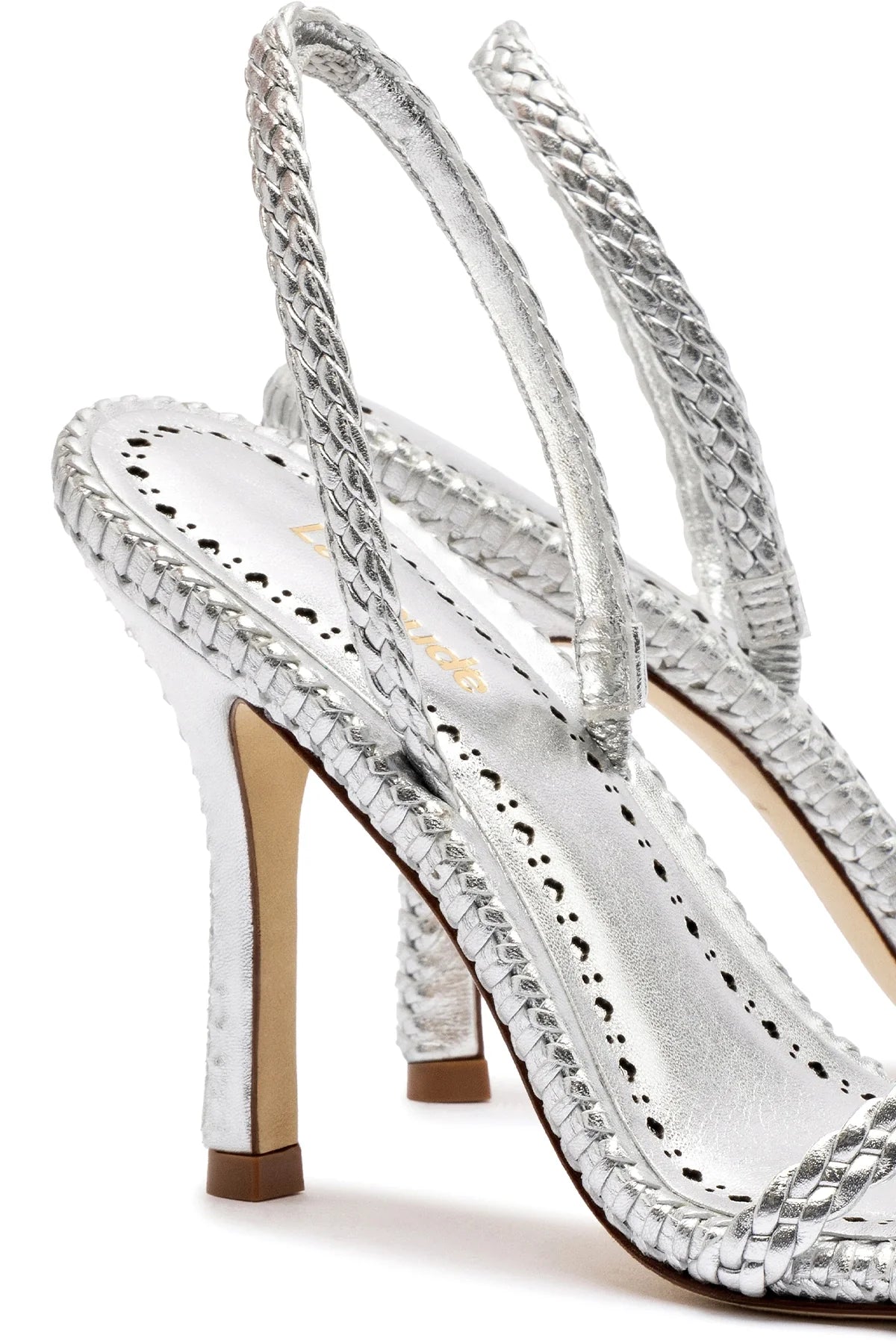 Larroude Annie Sandal In Silver Metallic Leather