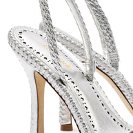Larroude Annie Sandal In Silver Metallic Leather