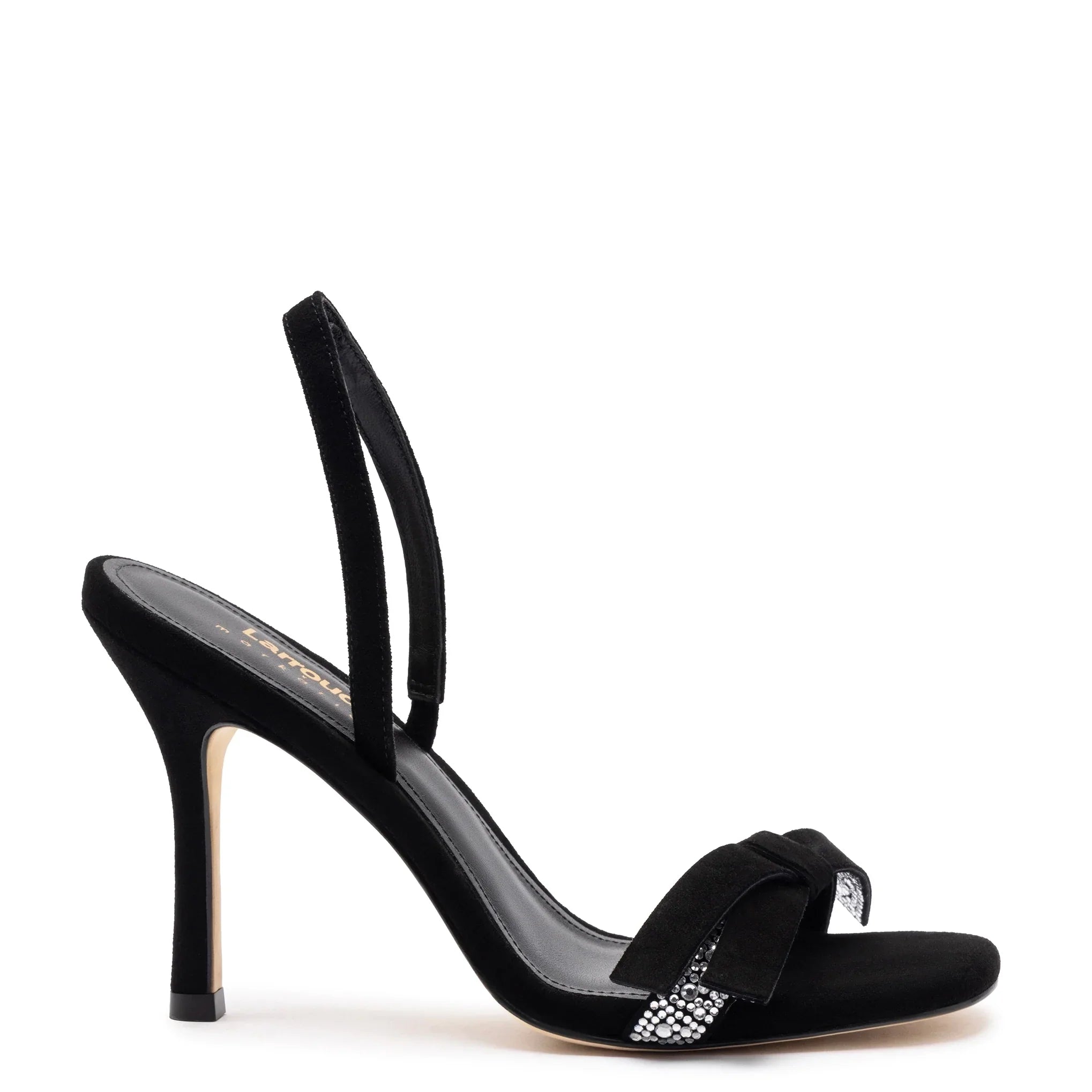 Larroudé X Markarian Sandal In Black Suede And Crystals