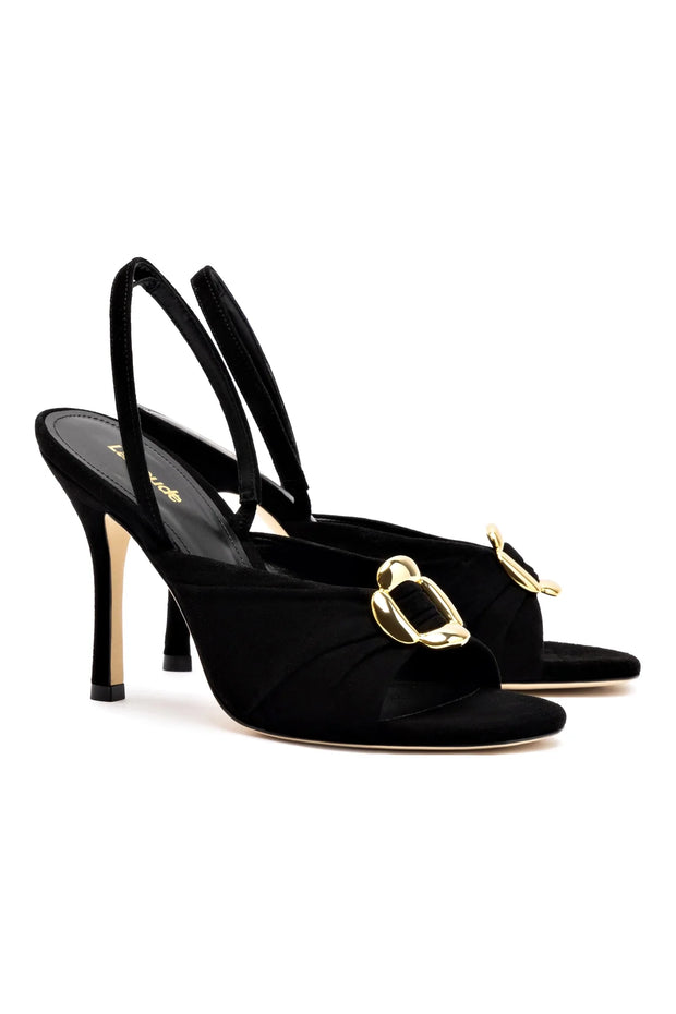 Larroude Mayfair Sandal In Black Suede