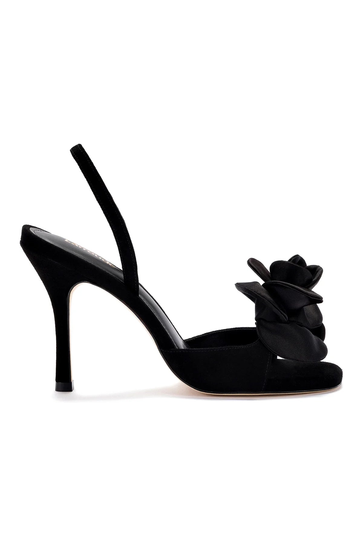 Larroude Salma Sandal In Black Suede and Satin
