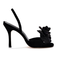 Larroude Salma Sandal In Black Suede and Satin