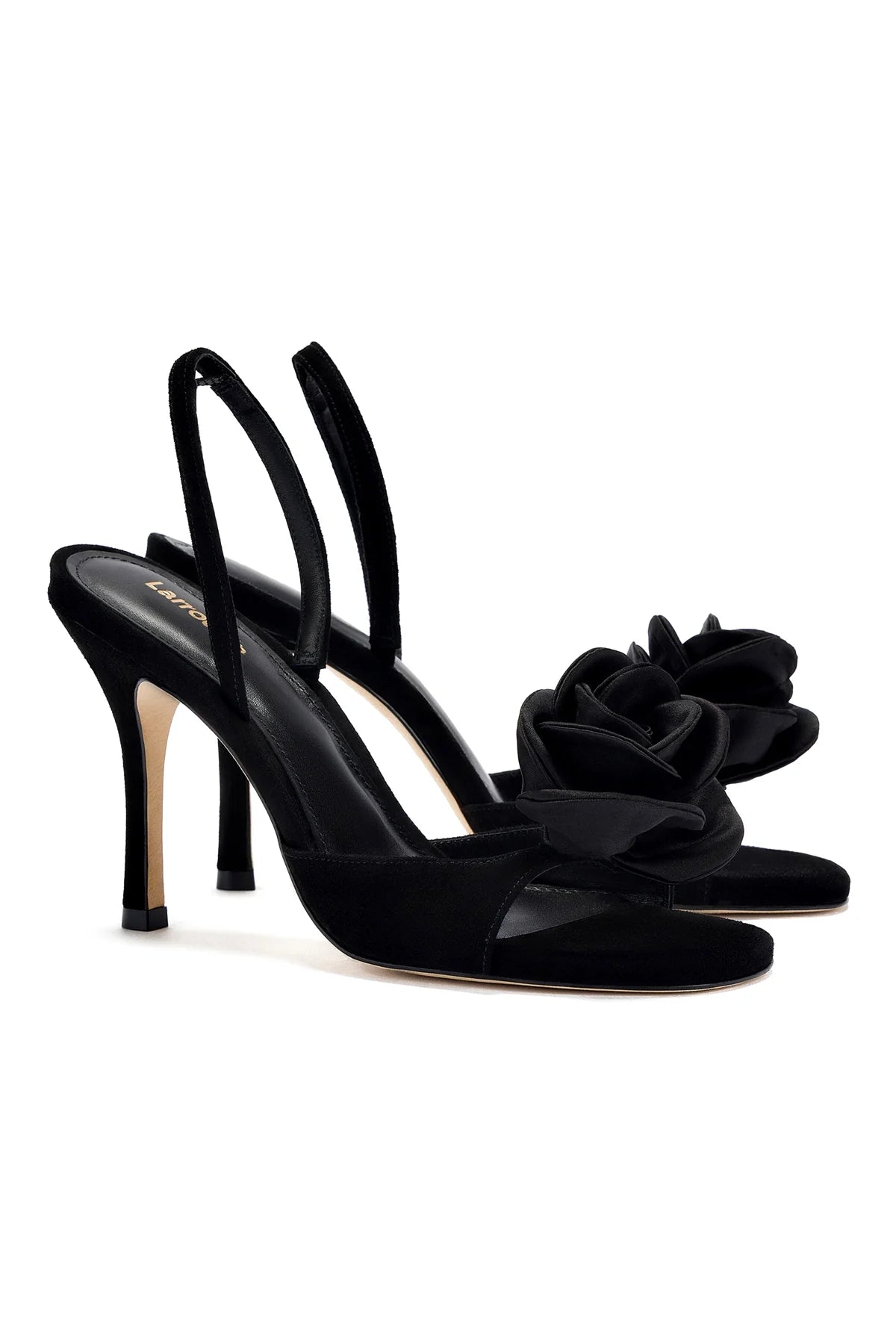 Larroude Salma Sandal In Black Suede and Satin