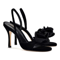 Larroude Salma Sandal In Black Suede and Satin