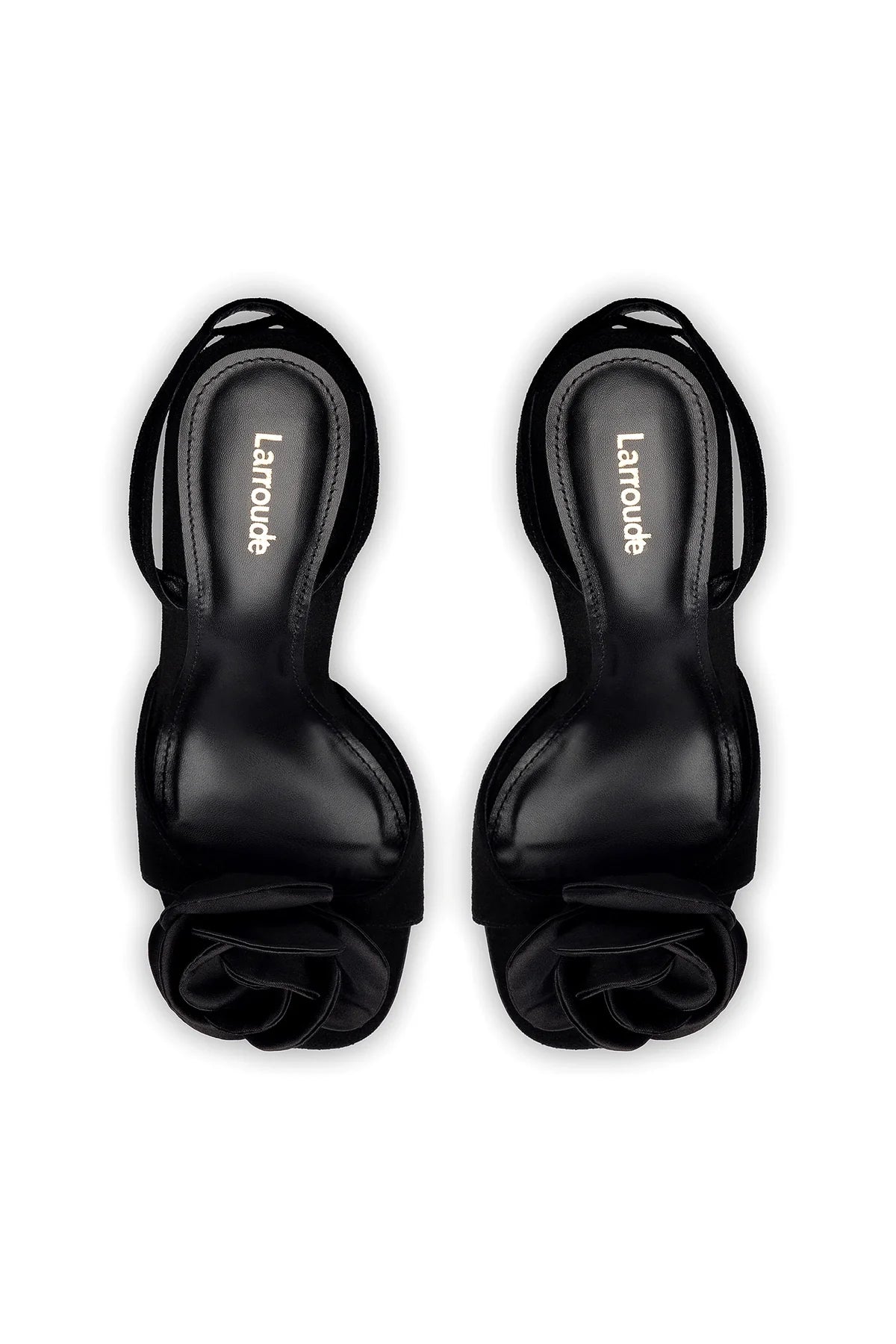 Larroude Salma Sandal In Black Suede and Satin