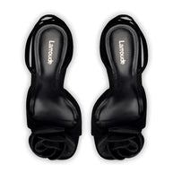 Larroude Salma Sandal In Black Suede and Satin