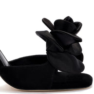 Larroude Salma Sandal In Black Suede and Satin