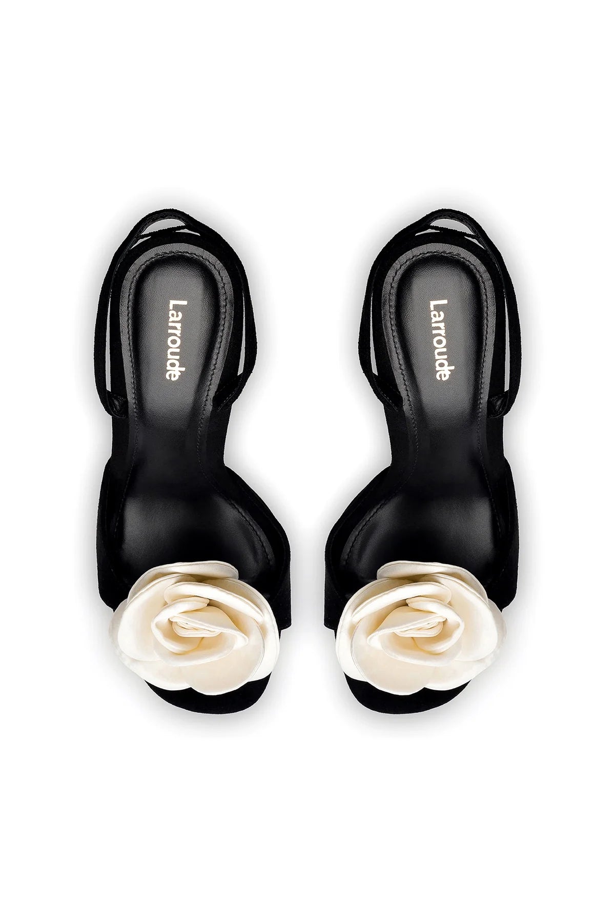 Larroude Salma Sandal In Black Suede and Ivory Satin