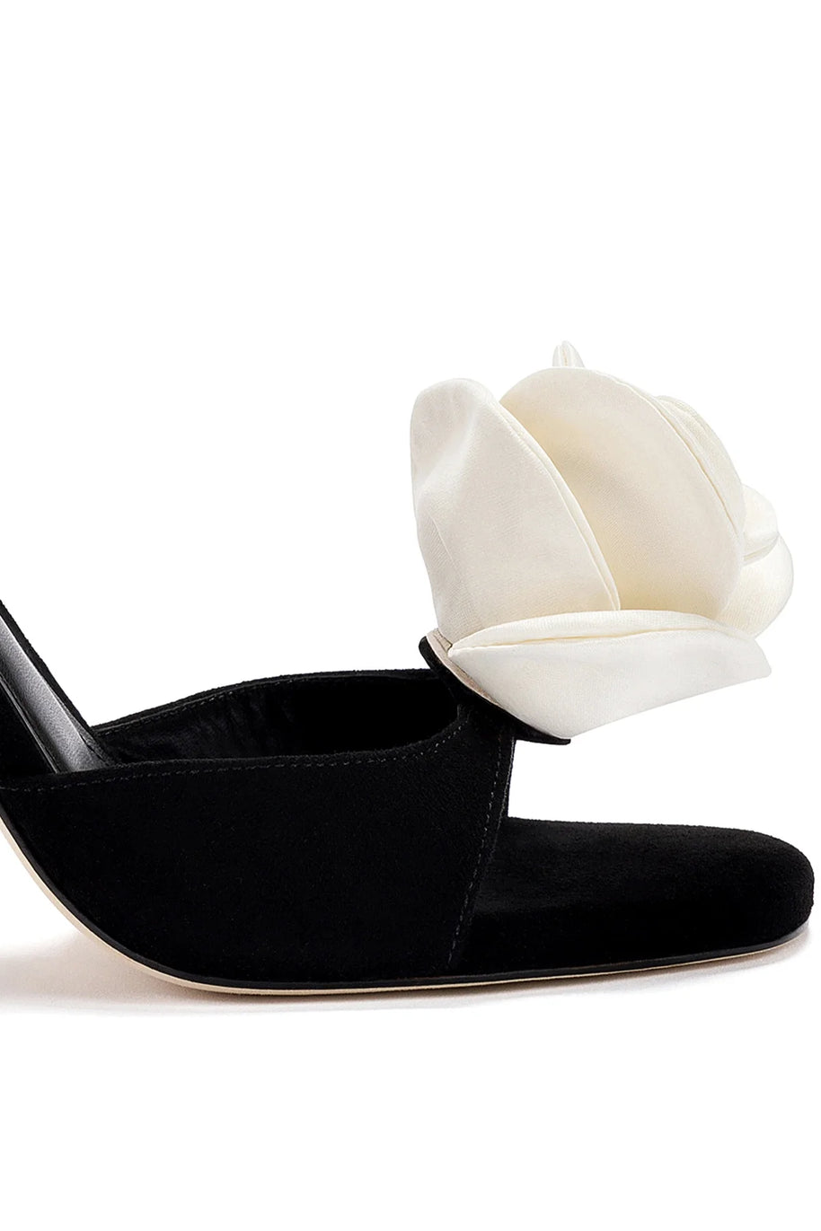 Larroude Salma Sandal In Black Suede and Ivory Satin