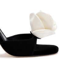 Larroude Salma Sandal In Black Suede and Ivory Satin