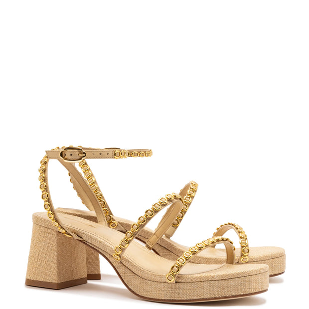 Larroude Gio Milanina Sandal In Beige Raffia