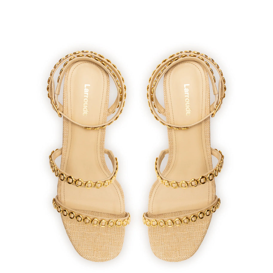 Larroude Gio Milanina Sandal In Beige Raffia