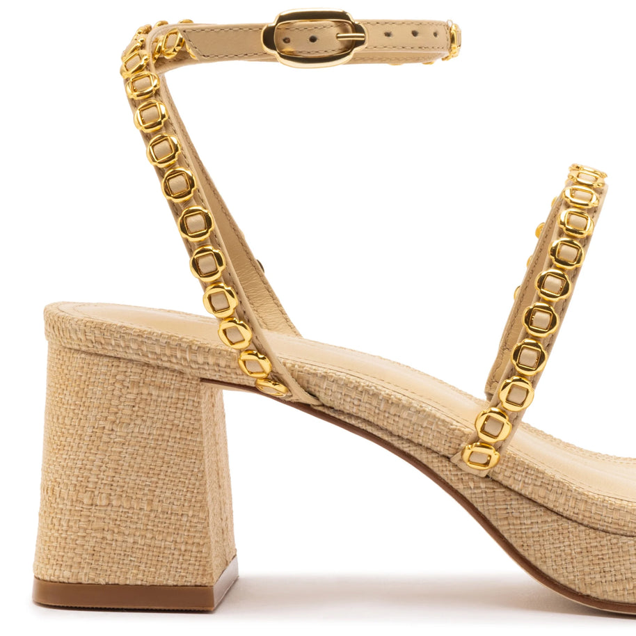 Larroude Gio Milanina Sandal In Beige Raffia