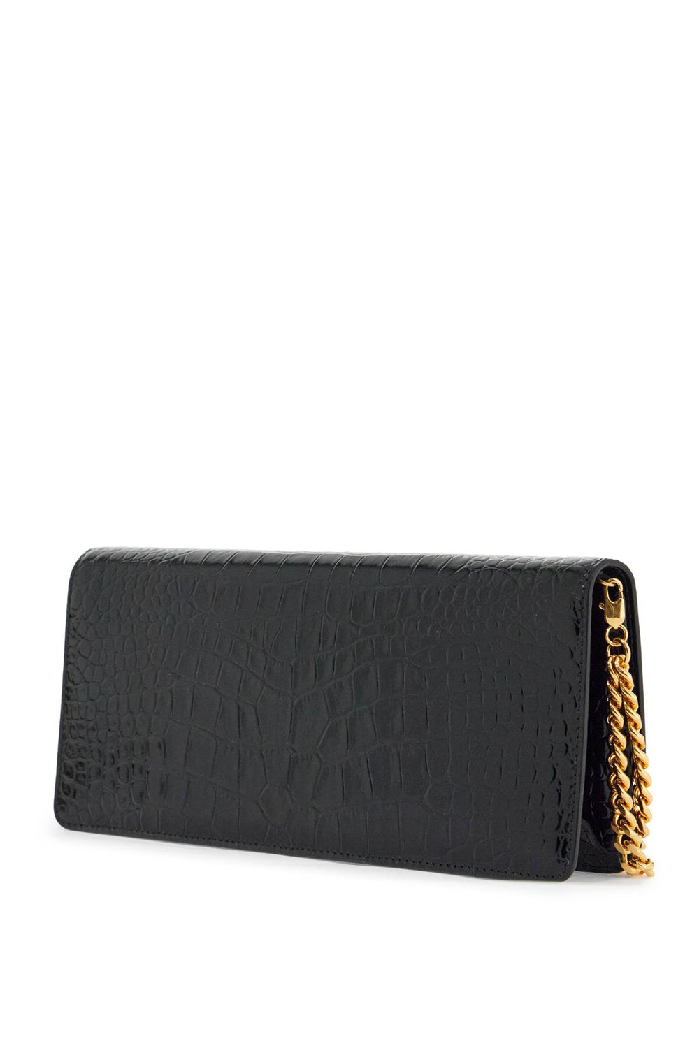 Tom Ford Shiny Black Crocodile Effect Calfskin Clutch