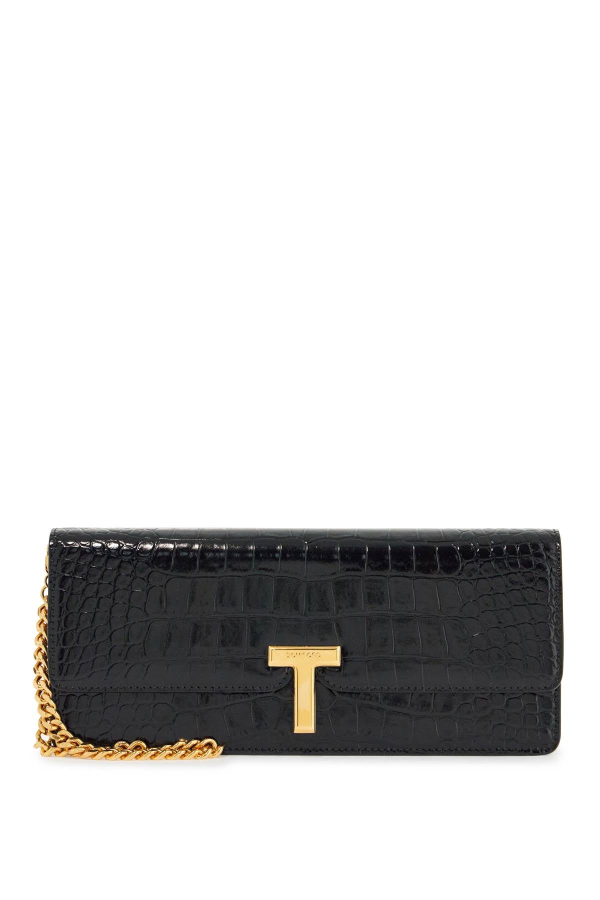 Tom Ford Shiny Black Crocodile Effect Calfskin Clutch