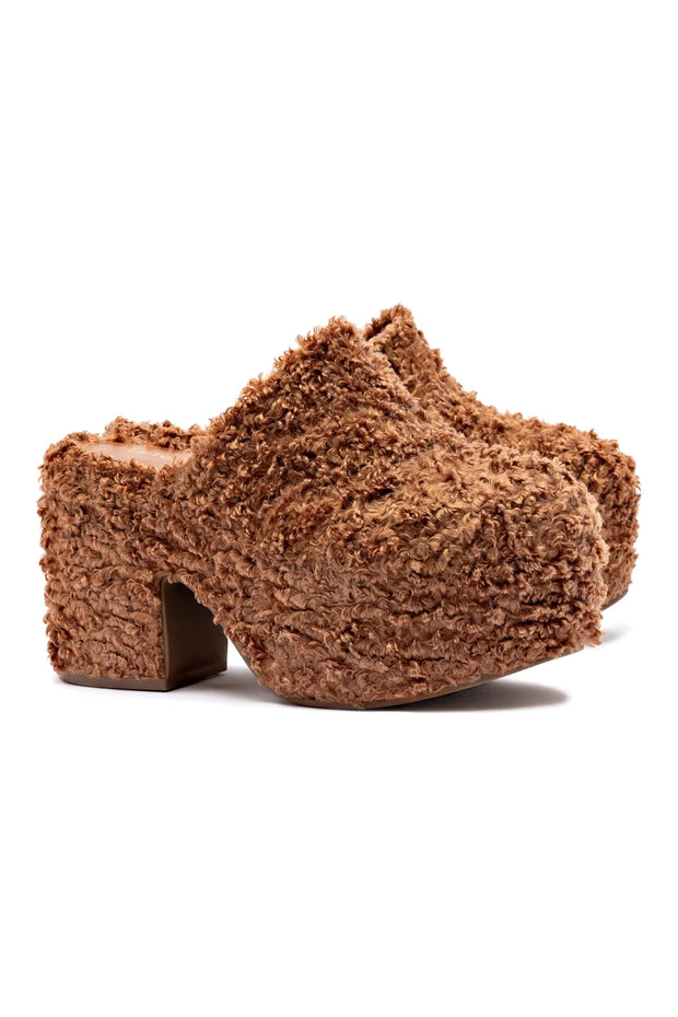 Larroude Miso Clog In Brown Shearling