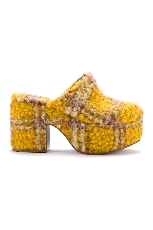 Larroude Miso Platform Clog In Dijon Plaid Shearling