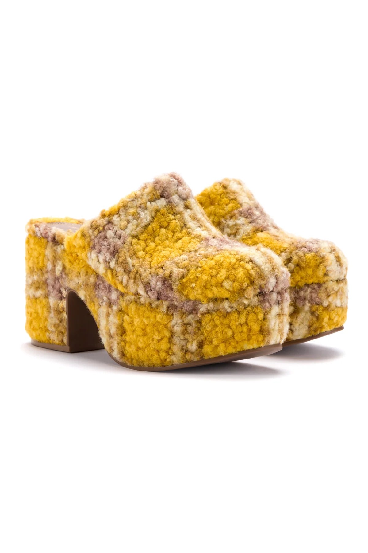 Larroude Miso Platform Clog In Dijon Plaid Shearling